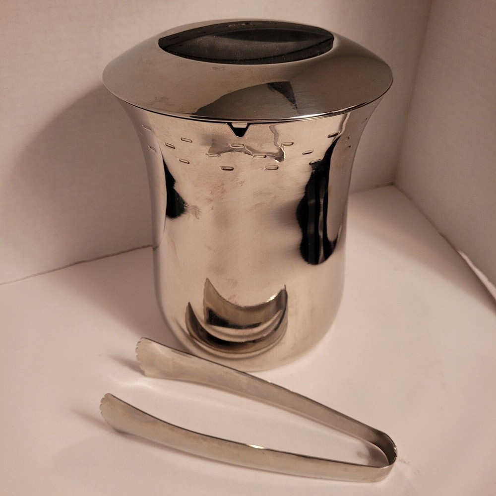 MCM Vintage COPCO Stainless Steel Ice Bucket w/Tongs Barware Bottle Chiller Dad